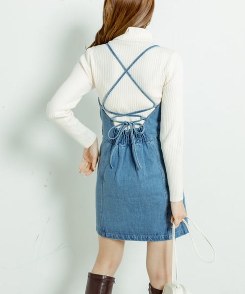 OLIVE des OLIVE（オリーブデオリーブ）の「バックレースアップミニキャミワンピース（ワンピース・レディース・ワンウォッシュ/ケミカルウォッシュ・FREE）」の12枚目の写真
