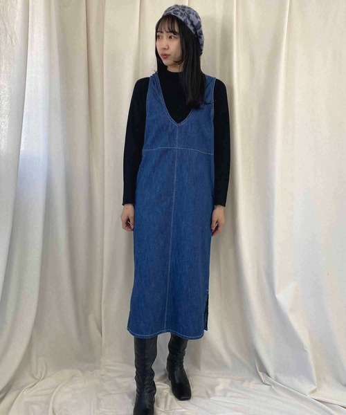 NANEA(ナネア)の「デニムノースリーブロングワンピースジャンパースカート(サロペット/オーバーオール・レディース・ブルー/ネイビー・ONE SIZE)」の19枚目の写真