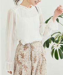 長袖プリーツシフォンブラウス