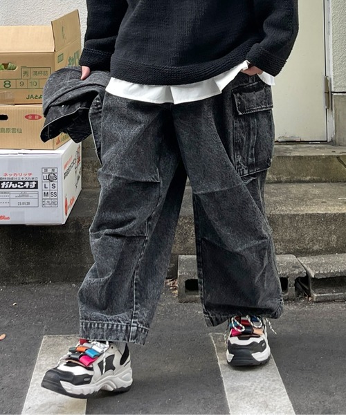 CPCM(シーピーシーエム)の「デニムカーゴパンツ(デニムパンツ・メンズ・ブルー/ブラック・FREE)」の7枚目の写真