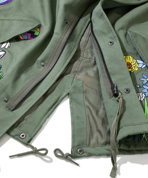 go slow caravan スラブサテンパネル刺繍モッズコート go slow caravan スラブサテンパネル刺繍モッズコート【WEB限定