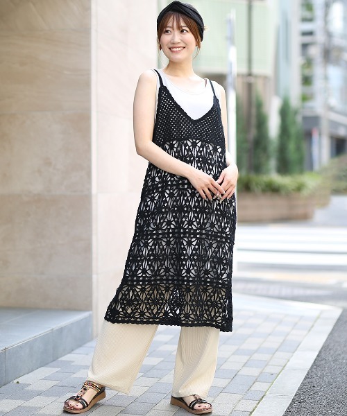 チチカカ(チチカカ)の「クロシェ風ワンピース(ワンピース・レディース・ブラック/アイボリー・FREE)」の3枚目の写真