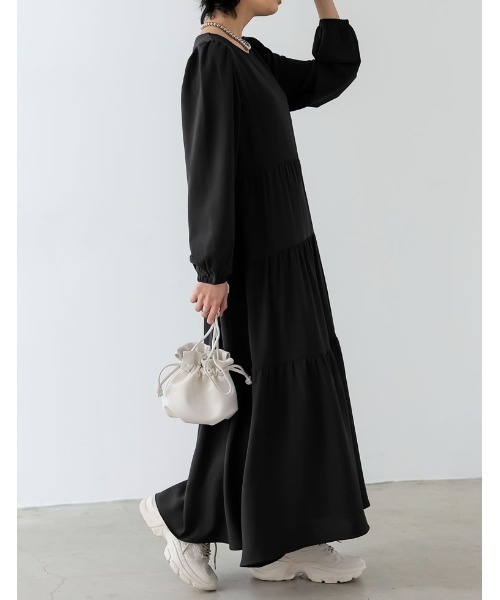 Re:EDIT（リエディ）の「[低身長/高身長/大きいサイズ有]ポーラティアードマキシワンピース（ワンピース・レディース・モカ/ブルー/ブラック/ベージュ・MEDIUM/LARGE/SHORT/X-LARGE/TALL）」の19枚目の写真