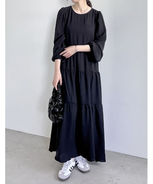 Re:EDIT（リエディ）の「[低身長/高身長/大きいサイズ有]ポーラティアードマキシワンピース（ワンピース・レディース・モカ/ブルー/ブラック/ベージュ・MEDIUM/LARGE/SHORT/X-LARGE/TALL）」の21枚目の写真