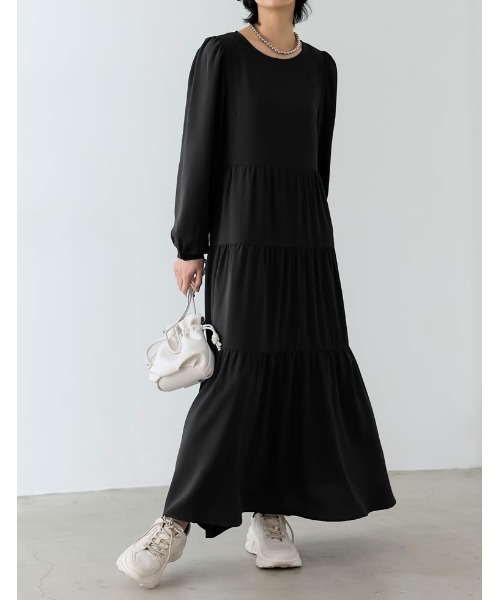 Re:EDIT（リエディ）の「[低身長/高身長/大きいサイズ有]ポーラティアードマキシワンピース（ワンピース・レディース・モカ/ブルー/ブラック/ベージュ・MEDIUM/LARGE/SHORT/X-LARGE/TALL）」の18枚目の写真