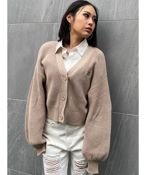 EGOIST（エゴイスト）の「EGロゴ刺繍ニットカーディガン（カーディガン/ボレロ・レディース・ベージュ/パープル/ライトグレー/ブルー・FREE）」の3枚目の写真