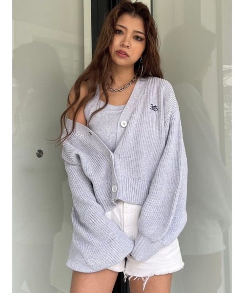 EGOIST（エゴイスト）の「EGロゴ刺繍ニットカーディガン（カーディガン/ボレロ・レディース・ベージュ/パープル/ライトグレー/ブルー・FREE）」の2枚目の写真