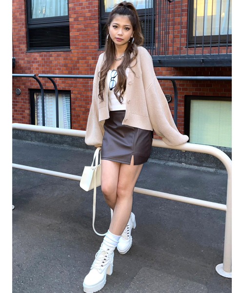 EGOIST（エゴイスト）の「EGロゴ刺繍ニットカーディガン（カーディガン/ボレロ・レディース・ベージュ/パープル/ライトグレー/ブルー・FREE）」の14枚目の写真