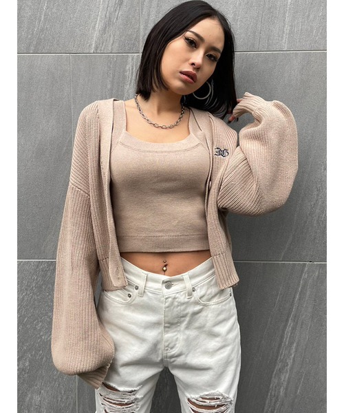 EGOIST（エゴイスト）の「EGロゴ刺繍ニットカーディガン（カーディガン/ボレロ・レディース・ベージュ/パープル/ライトグレー/ブルー・FREE）」の10枚目の写真