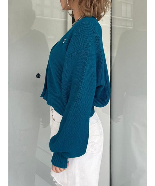 EGOIST（エゴイスト）の「EGロゴ刺繍ニットカーディガン（カーディガン/ボレロ・レディース・ベージュ/パープル/ライトグレー/ブルー・FREE）」の6枚目の写真