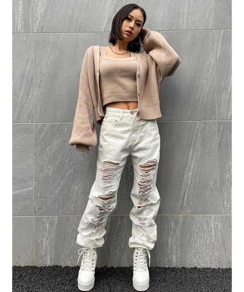 EGOIST（エゴイスト）の「EGロゴ刺繍ニットカーディガン（カーディガン/ボレロ・レディース・ベージュ/パープル/ライトグレー/ブルー・FREE）」の12枚目の写真