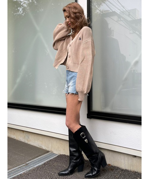 EGOIST（エゴイスト）の「EGロゴ刺繍ニットカーディガン（カーディガン/ボレロ・レディース・ベージュ/パープル/ライトグレー/ブルー・FREE）」の8枚目の写真