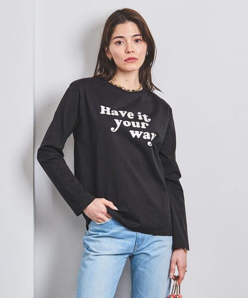 mucci（ムッチ）の「＜mucci＞LOGO ロングスリーブ Tシャツ（Tシャツ/カットソー・レディース・ブラック/ベージュ・0）」の2枚目の写真