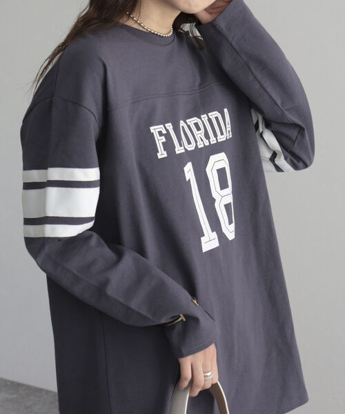 fredy emue（フレディエミュ）の「ナンバリングロゴロンT（Tシャツ/カットソー・レディース・ベージュ/チャコールグレー/オフホワイト・38）」の2枚目の写真