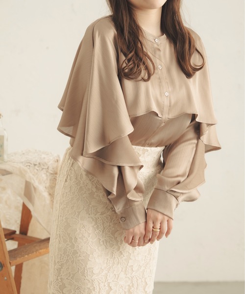 Ambre Neige（アンブルネージュ）の「ラッフルスリーブブラウス／【WEB/EC限定商品】（シャツ/ブラウス・レディース・ライトブラウン/アイボリー/モカ/ベージュ・FREE）」の9枚目の写真