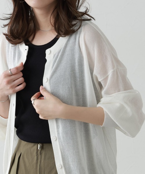 Pierrot（ピエロ）の「2wayシアーニットカーディガン（カーディガン/ボレロ・レディース・ライム/ブラック/オフホワイト/ブルー/ブラウン系その他/シルバーグレー/ピンク・M/L）」の2枚目の写真