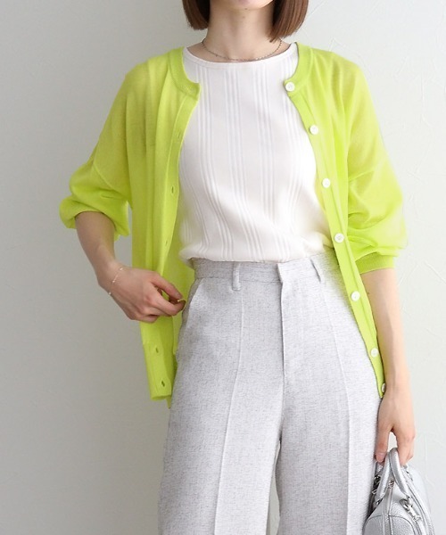 Pierrot（ピエロ）の「2wayシアーニットカーディガン（カーディガン/ボレロ・レディース・ライム/ブラック/オフホワイト/ブルー/ブラウン系その他/シルバーグレー/ピンク・M/L）」の6枚目の写真