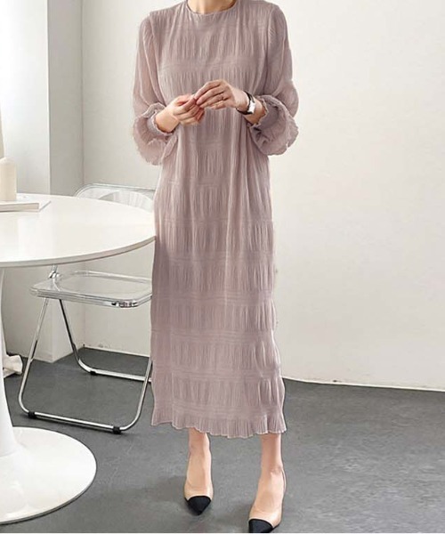 AMELY(エミリー)の「シャーリングシフォンワンピース(ワンピース・レディース・ブラック/モカ/アイボリー/ダークグレー/ライム/ブルーグレー・M/L)」の5枚目の写真