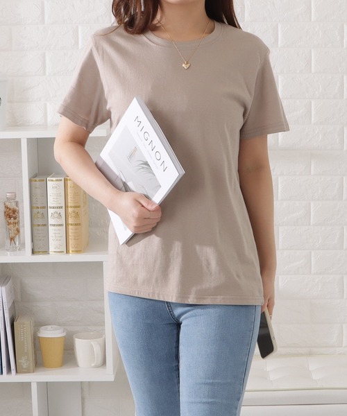 Lace Ladies(レースレディース)の「半袖カラーミニマルTシャツ(Tシャツ/カットソー・レディース・ホワイト/ネイビー/ブラック/ピンク/ブルーグレー/ベージュ/グリーン/グレー・L/XL/M)」の5枚目の写真