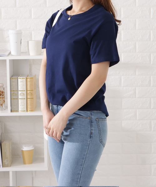 Lace Ladies(レースレディース)の「半袖カラーミニマルTシャツ(Tシャツ/カットソー・レディース・ホワイト/ネイビー/ブラック/ピンク/ブルーグレー/ベージュ/グリーン/グレー・L/XL/M)」の7枚目の写真