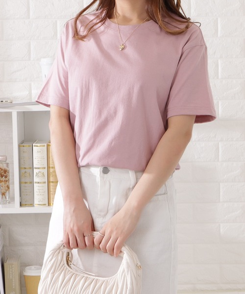 Lace Ladies(レースレディース)の「半袖カラーミニマルTシャツ(Tシャツ/カットソー・レディース・ホワイト/ネイビー/ブラック/ピンク/ブルーグレー/ベージュ/グリーン/グレー・L/XL/M)」の8枚目の写真