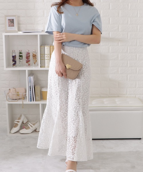 Lace Ladies(レースレディース)の「半袖カラーミニマルTシャツ(Tシャツ/カットソー・レディース・ホワイト/ネイビー/ブラック/ピンク/ブルーグレー/ベージュ/グリーン/グレー・L/XL/M)」の4枚目の写真