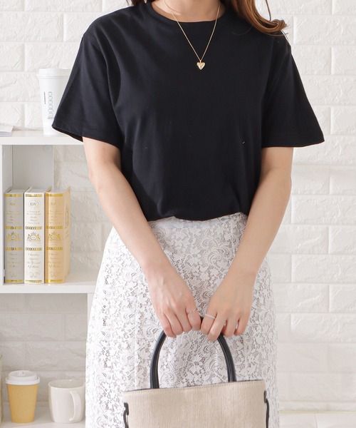 Lace Ladies(レースレディース)の「半袖カラーミニマルTシャツ(Tシャツ/カットソー・レディース・ホワイト/ネイビー/ブラック/ピンク/ブルーグレー/ベージュ/グリーン/グレー・L/XL/M)」の1枚目の写真