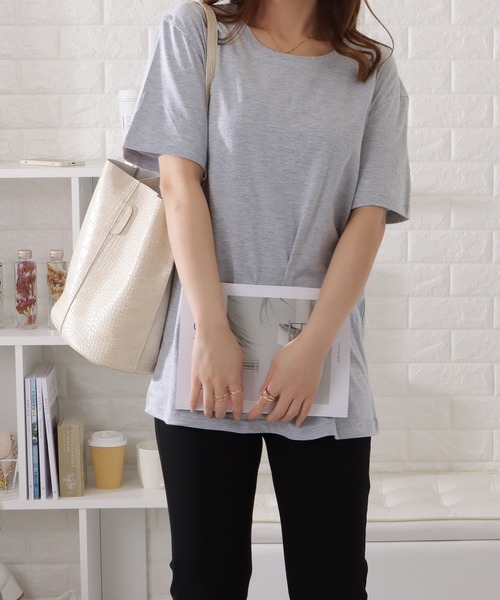 Lace Ladies(レースレディース)の「半袖カラーミニマルTシャツ(Tシャツ/カットソー・レディース・ホワイト/ネイビー/ブラック/ピンク/ブルーグレー/ベージュ/グリーン/グレー・L/XL/M)」の15枚目の写真