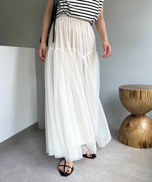 CAPRICIEUX LE'MAGE（カプリシューレマージュ）の「チュールスカート（スカート・レディース・ブラック/ホワイト/ブラウン・FREE）」の2枚目の写真