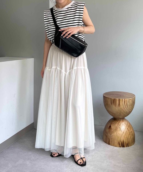 CAPRICIEUX LE'MAGE（カプリシューレマージュ）の「チュールスカート（スカート・レディース・ブラック/ホワイト/ブラウン・FREE）」の7枚目の写真