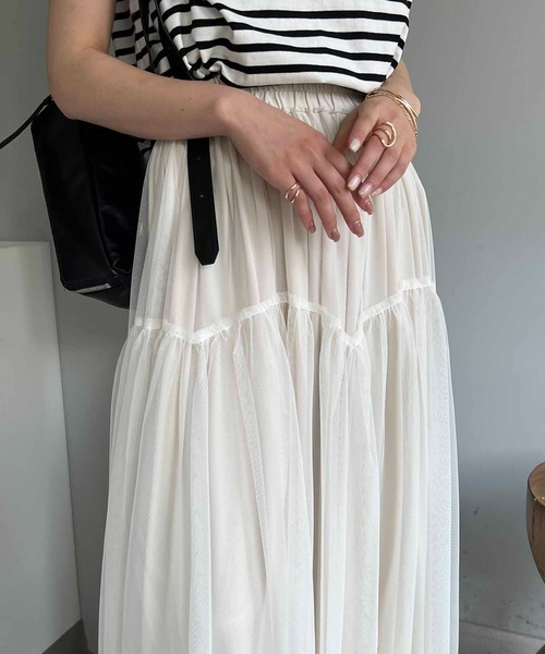 CAPRICIEUX LE'MAGE（カプリシューレマージュ）の「チュールスカート（スカート・レディース・ブラック/ホワイト/ブラウン・FREE）」の4枚目の写真