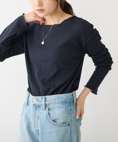 PUAL CE CIN（ピュアルセシン）の「シアーリブメロープルオーバー（Tシャツ/カットソー・レディース・イエロー/ミント/オフホワイト/ネイビー/ブルー・FREE）」の4枚目の写真