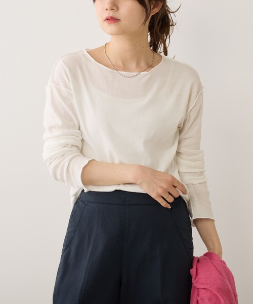 PUAL CE CIN（ピュアルセシン）の「シアーリブメロープルオーバー（Tシャツ/カットソー・レディース・イエロー/ミント/オフホワイト/ネイビー/ブルー・FREE）」の2枚目の写真