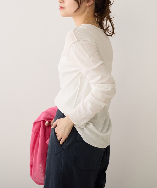 PUAL CE CIN（ピュアルセシン）の「シアーリブメロープルオーバー（Tシャツ/カットソー・レディース・イエロー/ミント/オフホワイト/ネイビー/ブルー・FREE）」の7枚目の写真