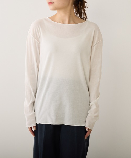 PUAL CE CIN（ピュアルセシン）の「シアーリブメロープルオーバー（Tシャツ/カットソー・レディース・イエロー/ミント/オフホワイト/ネイビー/ブルー・FREE）」の14枚目の写真