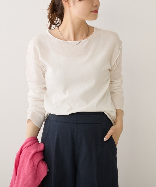 PUAL CE CIN（ピュアルセシン）の「シアーリブメロープルオーバー（Tシャツ/カットソー・レディース・イエロー/ミント/オフホワイト/ネイビー/ブルー・FREE）」の6枚目の写真