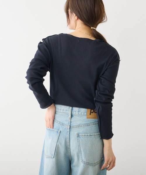 PUAL CE CIN（ピュアルセシン）の「シアーリブメロープルオーバー（Tシャツ/カットソー・レディース・イエロー/ミント/オフホワイト/ネイビー/ブルー・FREE）」の11枚目の写真