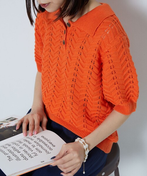 PXG ニット長袖ポロセーター オレンジ 新品PXGゴルフウェアメンズ