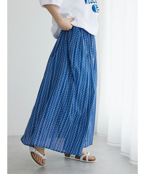 CRAFT STANDARD BOUTIQUE(クラフトスタンダードブティック)の「インドコットン ドットストライプ柄マキシスカート(スカート・レディース・チャコールグレー/ブルー・M/L)」の22枚目の写真