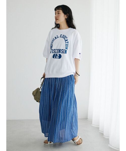 CRAFT STANDARD BOUTIQUE(クラフトスタンダードブティック)の「インドコットン ドットストライプ柄マキシスカート(スカート・レディース・チャコールグレー/ブルー・M/L)」の3枚目の写真
