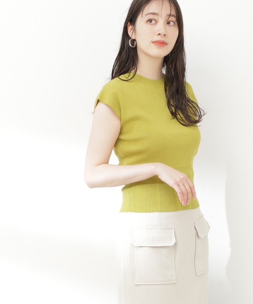 N.（N. Natural Beauty Basic）（エヌエヌナチュラルビューティーベーシック）の「◆フレンチスリーブ総針ニット（ニット/セーター・レディース・ブラック/オフホワイト/グリーン・MEDIUM）」の3枚目の写真