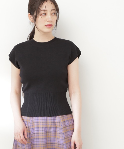 N.（N. Natural Beauty Basic）（エヌエヌナチュラルビューティーベーシック）の「◆フレンチスリーブ総針ニット（ニット/セーター・レディース・ブラック/オフホワイト/グリーン・MEDIUM）」の7枚目の写真