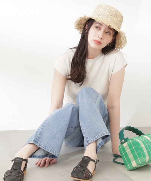 N.（N. Natural Beauty Basic）（エヌエヌナチュラルビューティーベーシック）の「◆フレンチスリーブ総針ニット（ニット/セーター・レディース・ブラック/オフホワイト/グリーン・MEDIUM）」の16枚目の写真