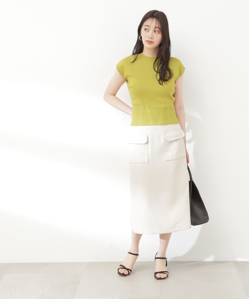 N.（N. Natural Beauty Basic）（エヌエヌナチュラルビューティーベーシック）の「◆フレンチスリーブ総針ニット（ニット/セーター・レディース・ブラック/オフホワイト/グリーン・MEDIUM）」の20枚目の写真