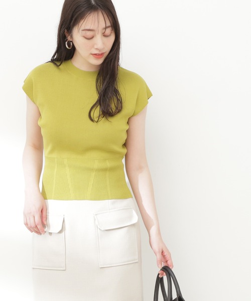 N.（N. Natural Beauty Basic）（エヌエヌナチュラルビューティーベーシック）の「◆フレンチスリーブ総針ニット（ニット/セーター・レディース・ブラック/オフホワイト/グリーン・MEDIUM）」の8枚目の写真