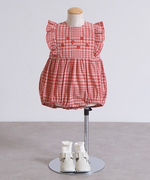 【セール】【Hoppetta(ホッペッタ)】 苺チェックロンパース（ロンパース）｜Hoppetta（ホッペッタ）