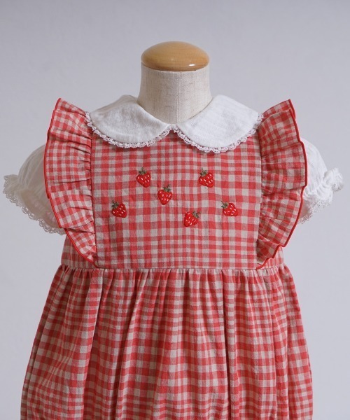 【セール】【Hoppetta(ホッペッタ)】 苺チェックロンパース（ロンパース）｜Hoppetta（ホッペッタ）