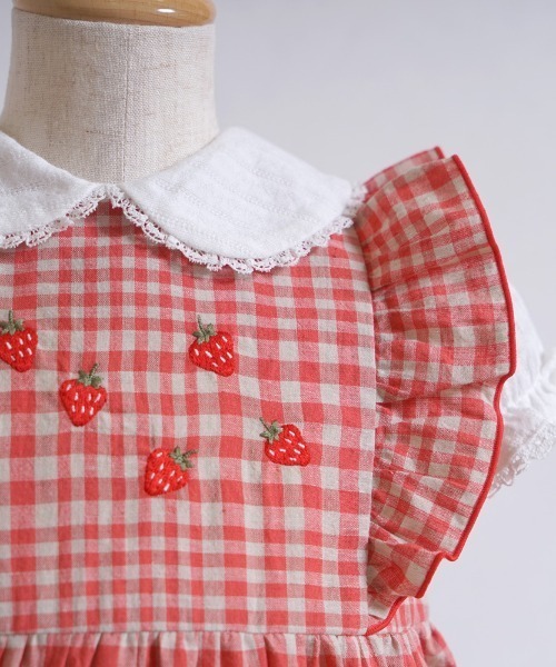 【セール】【Hoppetta(ホッペッタ)】 苺チェックロンパース（ロンパース）｜Hoppetta（ホッペッタ）