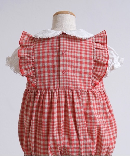【セール】【Hoppetta(ホッペッタ)】 苺チェックロンパース（ロンパース）｜Hoppetta（ホッペッタ）