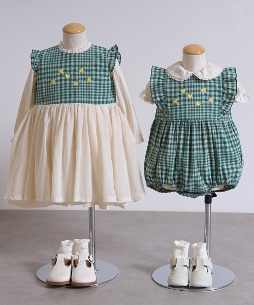 【セール】【Hoppetta(ホッペッタ)】 苺チェックロンパース（ロンパース）｜Hoppetta（ホッペッタ）